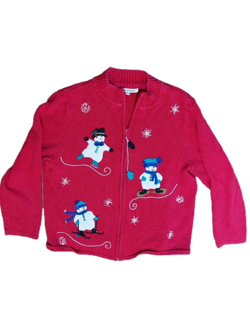 Mercer Street Studio Red Holiday Christmas Sweater Cardigan Size Large Zipper